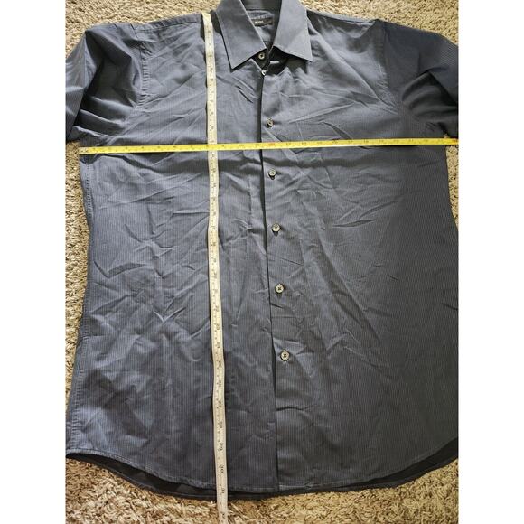 Boss Hugo Boss Mens Long Sleeve Button Down Navy Blue Striped Neck 16‎ 32/33 - Picture 8 of 9